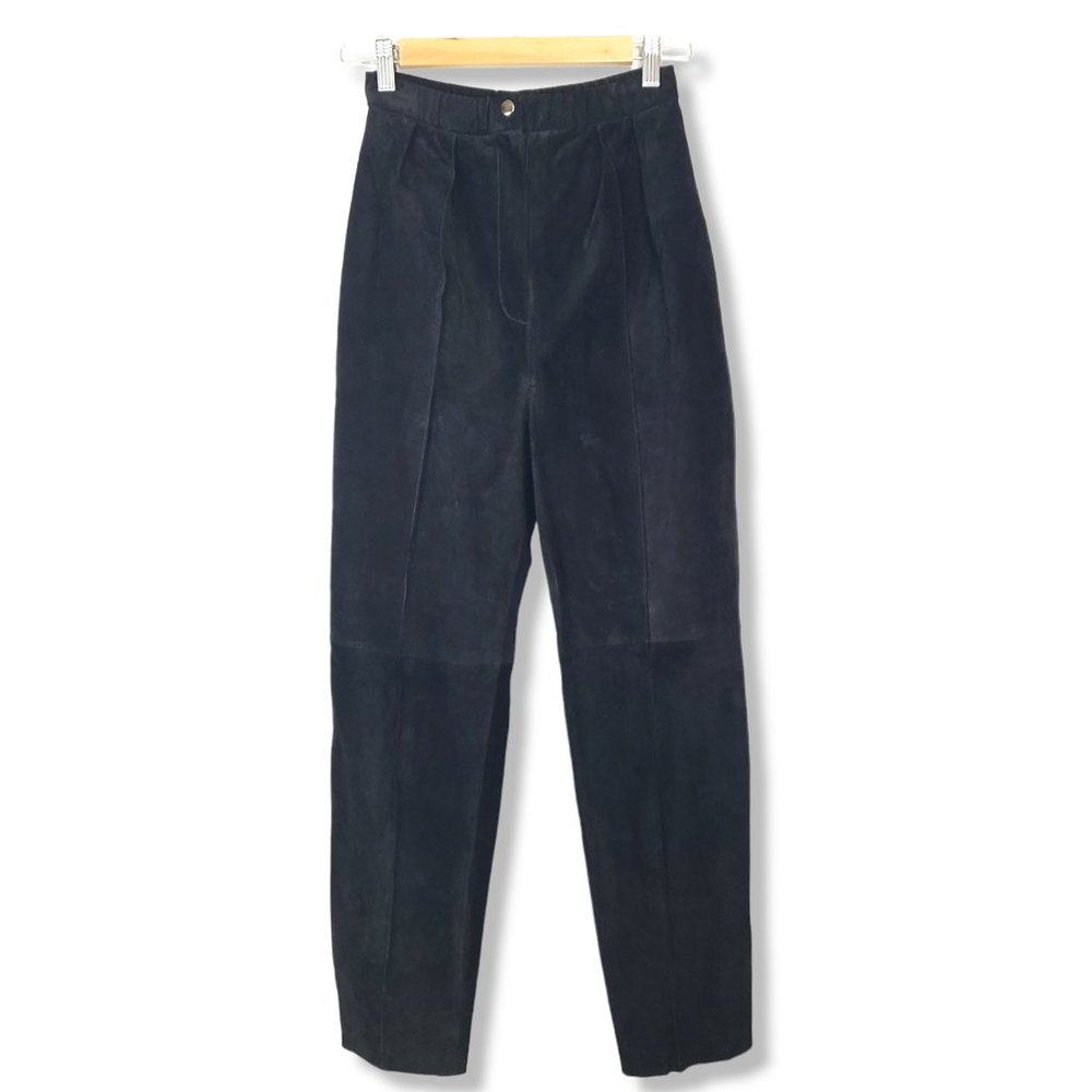 Vintage Jonathan Blake Black Suede Leather High-rise Pants Size Small